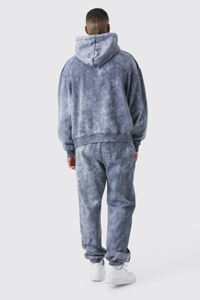 Wholesale Price Best Selling French Terry Sweatsuit Custom Sweatpants and Hoodie Set Acid Wash Rhinestone Tracksuit - Product Image 3