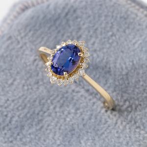 Oval Cut Tanzanite Engagement <b>Ring</b> 925 Sterling Silver 14K Gold Plated Halo Zircon December Wedding Promise <b>Ring</b> - Product Image 4