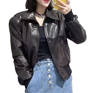 Chaqueta de Invierno para Mujer al por Mayor, Chaqueta de Cuero de Diseño Vintage para Mujer, Chaqueta Bomber de Cuero Negro - Product Image 2