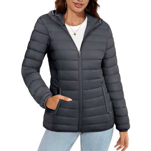 Nouveauté Vestes matelassées respirantes pour femmes Tissu 100% polyester Couleur gris uni Taille XL Veste matelassée pour femmes rembourrée de coton - Product Image 1
