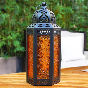Best Sale Colorful Glass Metal Moroccan Hanging Lantern <b>Candle</b> Holder For <b>Wedding</b> Home Garden Yard Decoration Indoor Outdoor - Product Image 2