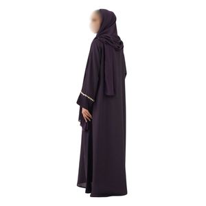 Abaya Modest Morada Oscura, Vestido Islámico Simple con Cierre Frontal, Tela Transpirable de Alta Calidad, Estilo Dubái, Kaftan para Mujer - Product Image 2