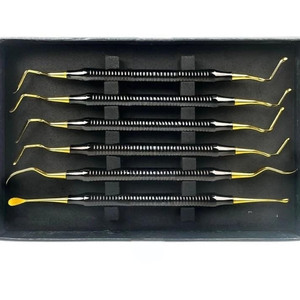 Virelza Surgicals FD-5054 Set de 6 spatules dentaires manuelles en acier inoxydable composite bleu pour ciment dentaire et obturations, revêtement en titane jaune - Product Image 3