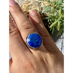 Navajo Handcrafted <b>Opal</b> Sterling <b>Silver</b> <b>Ring</b> Size 8 Oval Cut Gemstone Jewelry - Product Image 2