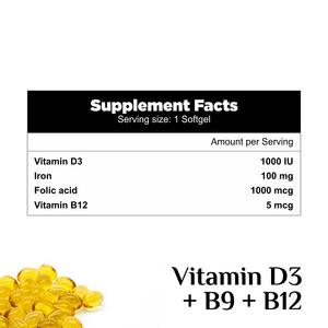 Vente directe en usine, supplément alimentaire de santé de bonne qualité, vitamine D3 + B9 + B12 Softgels au prix de gros - Product Image 4