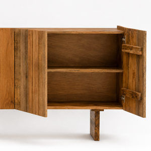 Solid Mango Wood <b>Sideboard</b> Cabinet | Modern Living Room Storage Furniture with 2 Drawers 2 Shelves | Contemporary Buffet Console - Product Image 5