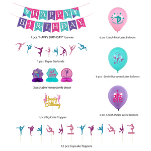 Décorations de fête sur le thème de la gymnastique Nicro : Topper de gâteau Princesse, Bannière, Décoration murale Joyeux Anniversaire pour Bébé Fille - Product Image 6