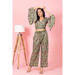 Lady's New Style 2-Piece Set Breathable Printed Chiffon Bell Sleeves <b>Top</b> Pajama Flare Sleeve Dress Knotted Silk Palazzo Women - Product Image 3