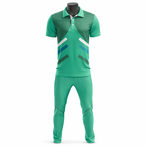 Conjunto de Uniforme de Cricket Verde Unisex Sublimado de Manga Corta con Bloques de Color, Pantalones con Cintura Elástica, Ajuste Atlético que Absorbe la Humedad - Product Image 1