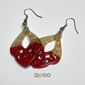 Pendientes de cuerno de Búfalo en forma de lágrima Vintage hechos a mano de Vietnam medio laca carmesí personalizado al por mayor accesorio de moda regalo - Product Image 2
