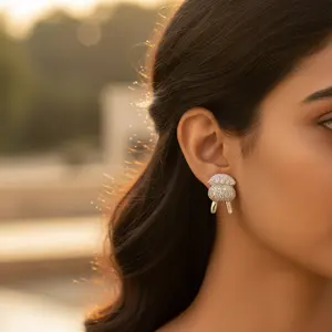 Pendientes de Botón con Forma de Corazón en Oro Rosa con Detalles de Diamantes para Uso Diario de Mujer - Product Image 2