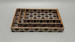 Ensemble de plateau en bois fait main de qualité supérieure avec revêtement en émail motif végétal Art déco idéal pour la maison élégante, le café et l'affichage de table d'hôtel - Product Image 5