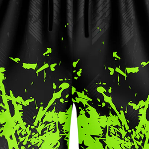 Neon <b>Green</b> and Black Splash Print <b>Shorts</b> for <b>Men</b> Trendy Sportswear with Elastic Waist and Drawstring for Gym and Street Style - Product Image 5