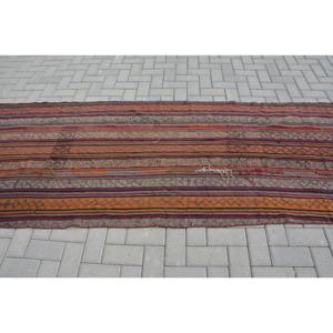 Kilim Vintage Rug, 3.6x9.4 ft Turkish Rug, <b>Red</b> Ikat <b>Wool</b> Rug - Product Image 3