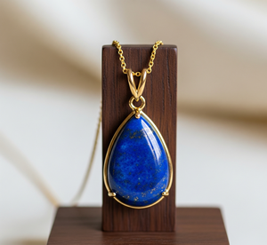 Vente chaude 925 Sterling Silver Dainty Chaîne Bohème Lapis Lazuli Goutte Forme Pendentif 18K Or Guérison Cristal De Mode pour Cadeau - Product Image 2