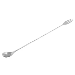 Aço inoxidável Cocktail Colher Torcida Mistura Paddle prata com Garfo Reutilizável Muti Função Bar Mistura Cocktail Colheres Agitador