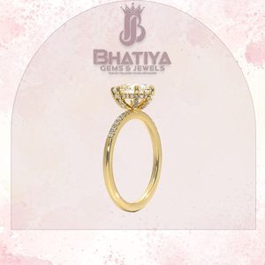 Bague galerie de diamants cachés romantiques sertissant une base de fiançailles minimaliste avec un demi-bracelet en or 14 carats avec diamant de laboratoire certifié. - Product Image 2