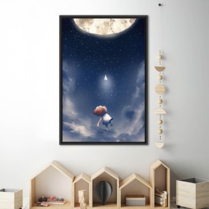 ผ้าใบพิมพ์ลายสตาร์รี่ สกาย: ความฝันในวัยเด็กสำหรับห้องเด็ก พร้อมกรอบสีดำ - Product Image 1