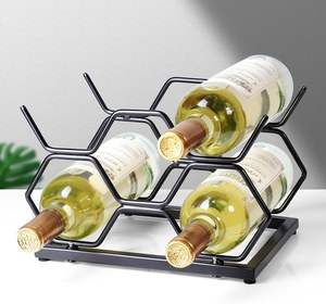 Casier à vin sur pied en métal Casier à 5 bouteilles Porte-bouteilles de table Fabricant de support Garde-manger Rangement Bol à vaisselle - Product Image 2