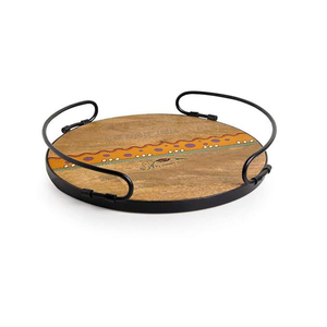 Bandeja redonda de madera para servir de la mejor calidad superior Acabado natural para aperitivos Plato para beber té Superficie lisa con asa - Product Image 2