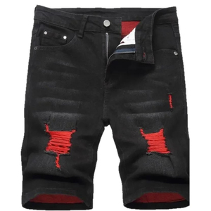 Trendy Blue Denim Shorts for Men Korean Version Slim Fit Casual Style Ripped Pockets Summer Lightweight Solid Pattern <b>Trousers</b> - Product Image 5