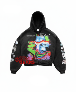 Sweat à capuche zippé en strass logo personnalisé noir uni-OEM Sweat à capuche zippé noir uni, Pull Streetwear avec logo en strass personnalisé - Product Image 4