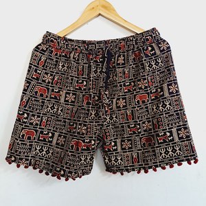 Femmes Boho bohème été maillots de bain Ajrakh Bermuda Cargo Shorts lâche taille élastique dentelle décoration écologique respirant - Product Image 6
