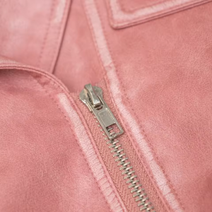 Chaqueta de Cuero Estilo Bomber Corta con Cierre, Color Rosa Vintage, de Lujo, para Adultos - Product Image 4