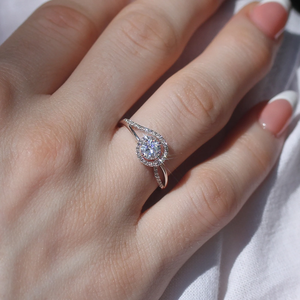 1.0CTW VVS1 D corte Original Moissanite 925 plata esterlina amor nudo anillo de compromiso entrelazado remolino Halo dos filas banda boda - Product Image 5