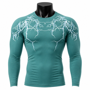 Camiseta de Compresión de Manga Larga Personalizada para Hombre, con Estampado de Rayos, de Secado Rápido, para Gimnasio, Fitness, Protección contra Rozaduras, Ropa Deportiva de Alto Rendimiento, OEM ODM - Product Image 1
