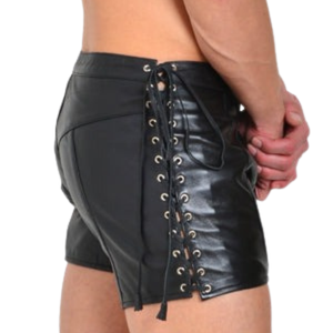 Leather Chaps with Braces <b>Black</b> Faux Leather Fetish Clubwear Pants - Product Image 3