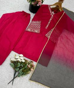 FANTAISIE SATIN SOIE BRODERIE SÉQUENCE TRAVAIL TOP PATIYALA AVEC DUPATTA FESTIVE WEAR PRIX DE GROS VÊTEMENT ETHNIQUE ROSE - Product Image 3