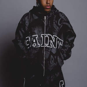 ผู้ผลิตเสื้อผ้าลายฟอกกรด พิมพ์ลายสกรีนโลโก้ตามสั่ง ป้ายคุณภาพสูง ผ้าฝ้ายฟลีซ 100% ฮิปฮอป ลายทาง ทรงแบ็กกี้ - Product Image 2