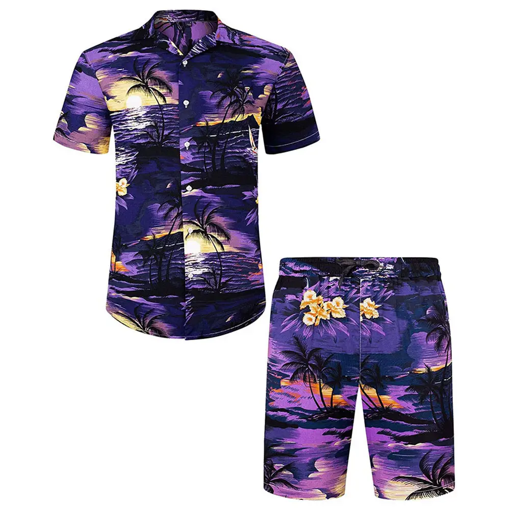 Freizeitanzug Herren schnell trocknender Hawaiian Strandanzug Amazon Schlussverkauf Freizeit-Baumwollketten bequemes Herrenhemd und Shorts