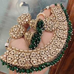 สร้อยคอเพชรอินเดียแบบดั้งเดิมที่มีคุณภาพสูงย้อนกลับพร้อมต่างหู jhumki และ maangtikka เหมาะสำหรับงานแต่งงานโอกาสพิเศษ - Product Image 6