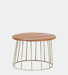 Table basse ronde en bois de Bohème moderne avec base en fer finition laiton pour meubles de maison ou de bureau - Product Image 2