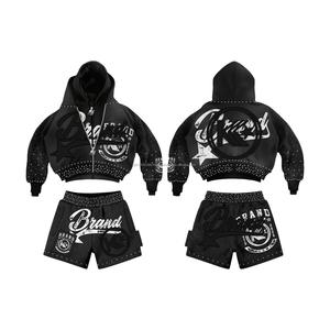 Conjunto Deportivo Personalizado Unisex de Algodón, Sudadera con Capucha y Pantalones Cortos, 2 Piezas, Estampado Serigrafiado, Estilo Holgado para Hombre - Product Image 2