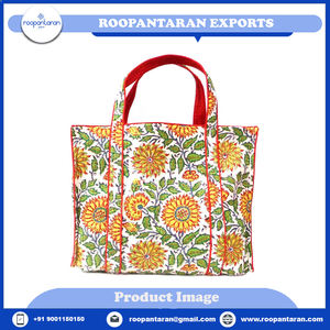 Sacs fourre-tout matelassés en coton imprimé à la main, style indien Surajmukhi Canary, les plus vendus, en promotion - Product Image 2