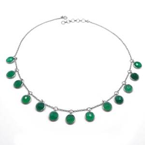 925 <b>Sterling</b> <b>Silver</b> Bezel <b>Necklace</b> with Natural Green Onyx Gemstone Fashion Beaded Jewelry for Girls <b>Women</b> Perfect Gift Item - Product Image 3