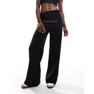 Venta caliente 100% algodón Fleece pantalones de chándal de pierna ancha de peso pesado de gran tamaño Fit logotipo impreso personalizado pantalones de chándal de pierna acampanada para mujeres - Product Image 1