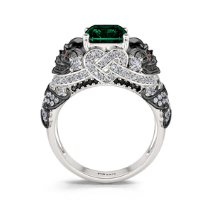 Jeulia Intricate Beauty Skull Butterfly Design <b>Emerald</b> Cut Sterling <b>Silver</b> Fashion <b>Ring</b> - Product Image 1