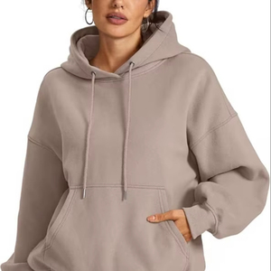 เสื้อฮู้ดผู้หญิงผ้าฟลีซมีกระเป๋า ทรงโอเวอร์ไซส์ แฟชั่นเสื้อสวมหัว แขนยาว เสื้อผ้าฤดูใบไม้ร่วง ผ้าฝ้ายหนานุ่ม - Product Image 1