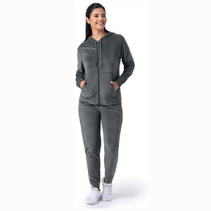 Conjuntos de pantalones de chándal al por mayor, color gris, con cremallera y manga completa, Sudadera con capucha de lana, chándal con dos bolsillos - Product Image 1