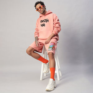 De gran tamaño Drop Shoulder Pullover Hoodies Custom Peach Fleece con bolsillo 100% algodón Patrón sólido Diseño Su logotipo de texto - Product Image 5