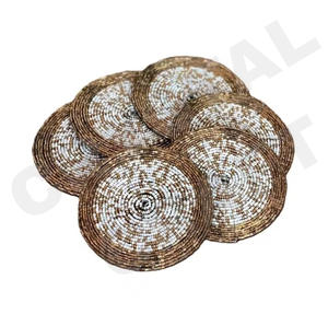 <b>CRYSTAL</b> <b>CRAFT</b> Handmade Customizable Beaded Coasters Boho Design Polyester Backing (4x4 Inch) Glass Beads Multicolor Embroidery - Product Image 3