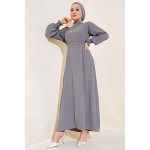 Robe de soirée plissée à manches grises - Product Image 3