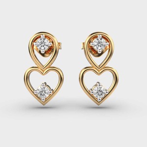 IGI Certified Lab Grown Round Diamond Heart <b>Drop</b> Earrings 14K Yellow / White / Rose Gold Double Heart Diamond Earrings for Women - Product Image 5