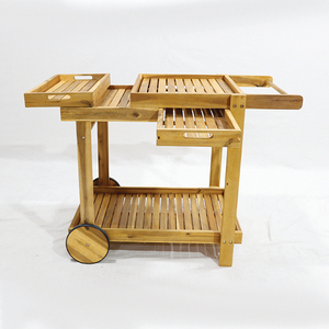 Carro de barra de madera de acacia portátil con estante de almacenamiento y parte superior de bandeja extraíble para comedor interior al aire libre - Product Image 6