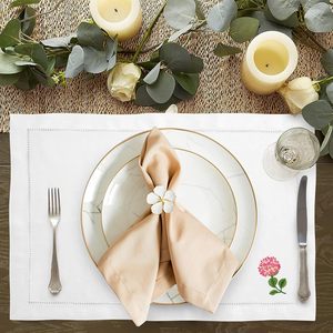 แผ่นรองจานลายไฮเดรนเยียปักสำหรับบ้านร้านอาหารเสื่อผ้าลินินสีขาวสุดหรูงานตามสั่งสำหรับบ้านและโรงแรม - Product Image 4