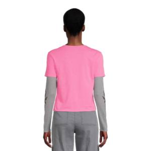 Camiseta personalizada de dos colores con cuello en V y doble capa para mujer, camiseta transpirable de manga larga con caja ancha en blanco para niñas - Product Image 6